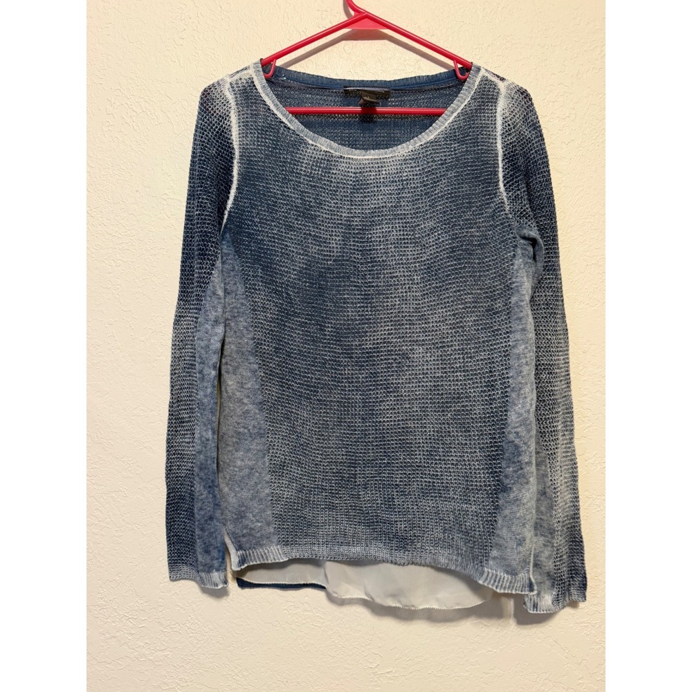 INC International Concepts Blue Acid Wash Cotton Knit Layered Sweater Large